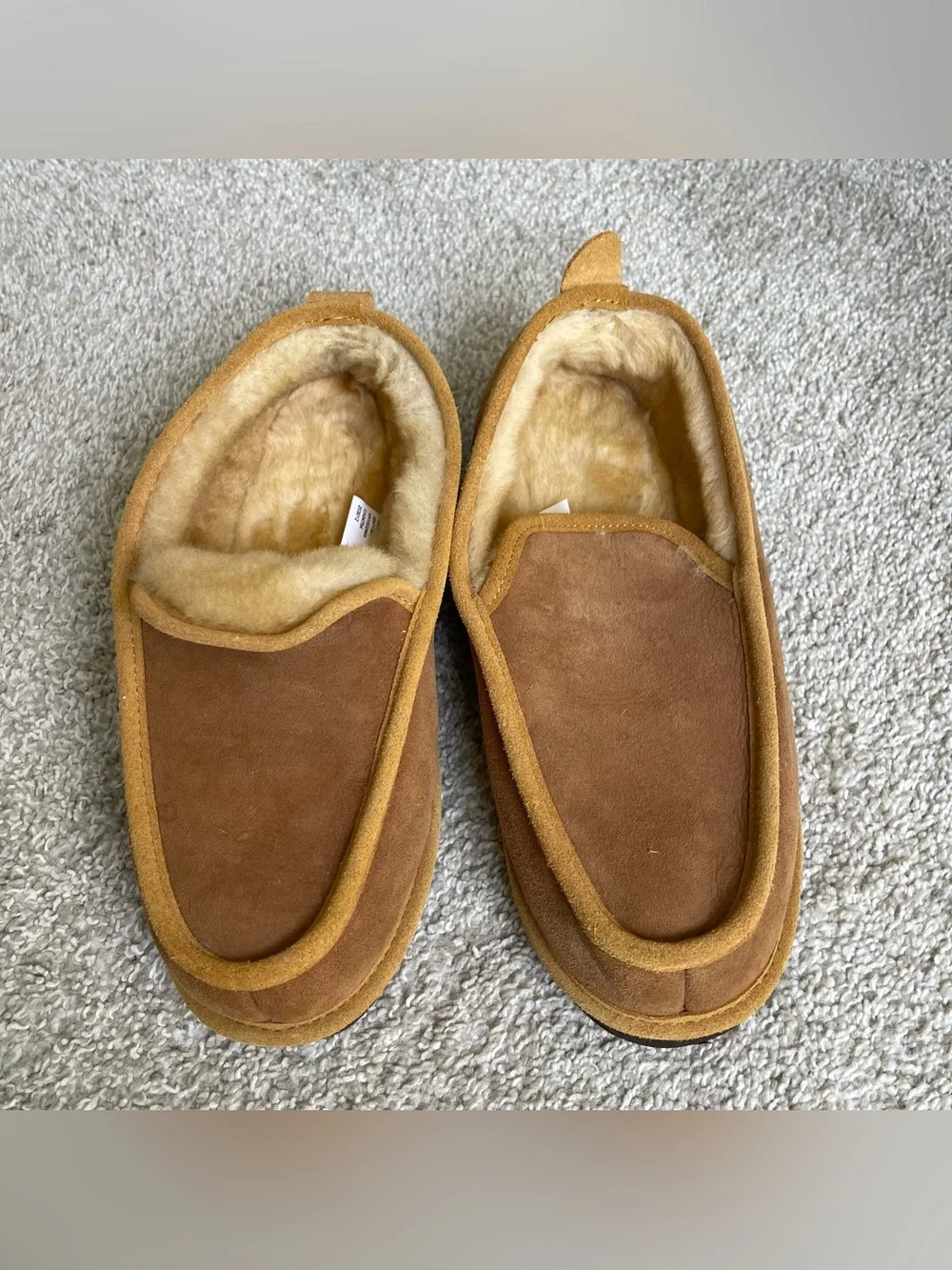 LL Bean Wicked Good Men's Slippers Tan Suede Shearling Warm Moccasin, Size 10M
